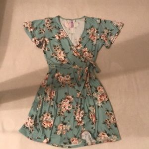 Blue floral wrap dress